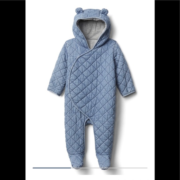 Baby Quilted Chambray Bear One-Piece - Picture 1 of 5
